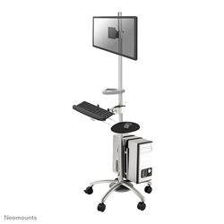 Neomounts by Newstar Mobile Work Station Floor Stand for monitor (10"-27"), keyboard, mouse & PC - Silver								